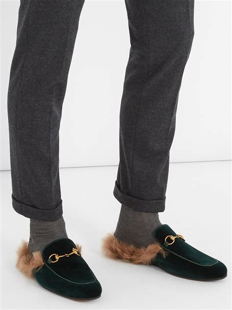 gucci-princetown-fur-lined-velvet-loafers-green